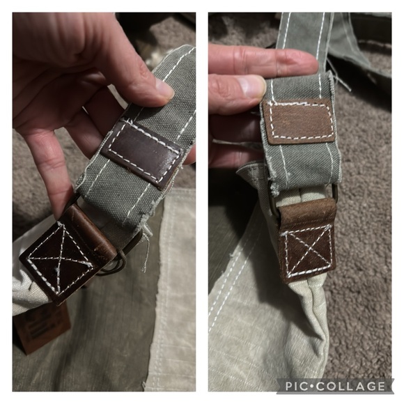 NWT-Shabby Chic Cloth Exterior Patchwork Crossbody Bag-Tan/Olive-Brown Trim - Picture 6 of 16